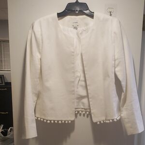 J. Crew Women's Cream Blazer with Pom-Pom Detail